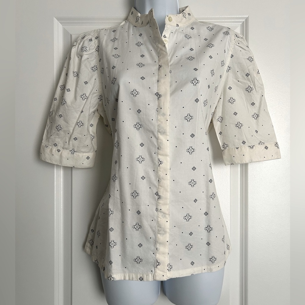 LOFT Elegant Patterned Women's button down shirt Size Small Ivory & black NWOT